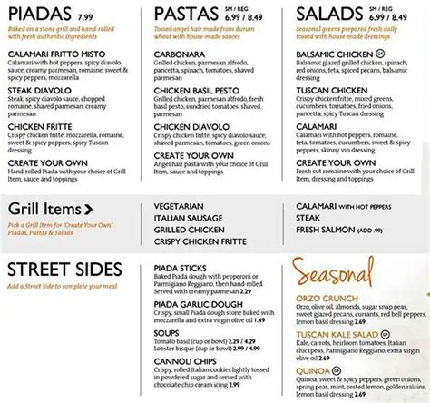 prada italian stret food|piada menu with prices.